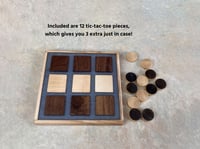 Image 3 of Wooden Maple and Dark Walnut Trivet with a Tic-Tac-Toe game Checkerboard and pieces, Epoxy filled