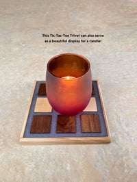 Image 5 of Wooden Maple and Dark Walnut Trivet with a Tic-Tac-Toe game Checkerboard and pieces, Epoxy filled