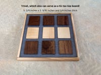 Image 7 of Wooden Maple and Dark Walnut Trivet with a Tic-Tac-Toe game Checkerboard and pieces, Epoxy filled