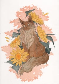 Image 1 of Chat et tournesols - Orange A4/A3