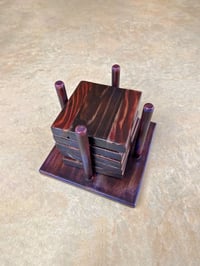 Image 1 of Pine Coaster Set with holder, Phrolysis or Shou Sugi Ban Method, Wedding Gift, Unique Gift