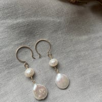 Image 4 of Natural Freshwater Coin Pearl Faceted Pearl 14k Gold Fill Earrings