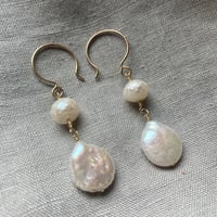 Image 3 of Natural Freshwater Coin Pearl Faceted Pearl 14k Gold Fill Earrings