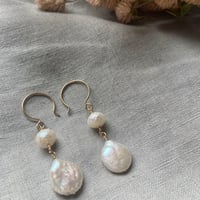 Image 2 of Natural Freshwater Coin Pearl Faceted Pearl 14k Gold Fill Earrings