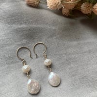 Image 1 of Natural Freshwater Coin Pearl Faceted Pearl 14k Gold Fill Earrings