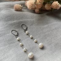 Image 2 of Natural Freshwater Pearl Faceted Pearl Sterling Silver Earrings