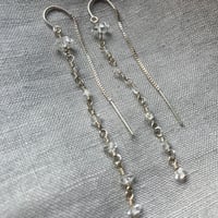 Image 4 of Herkimer Diamond Tiny Gemstone Threader Earrings Sterling Silver