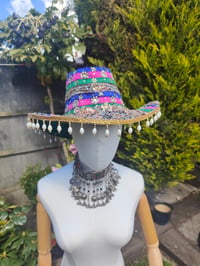 Image 8 of Dolly cowboy hat - recycled sari fabric green pink blue
