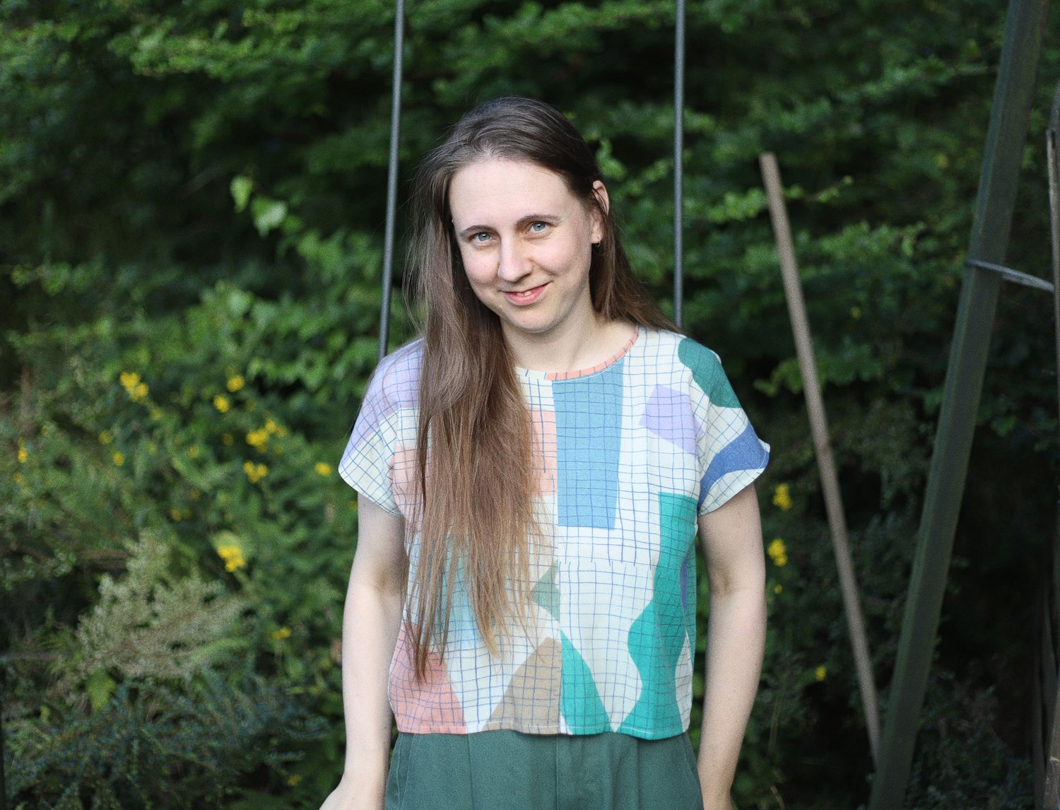Image of SOFT CUTS GRID BLOUSE-TSHIRT (preorder)