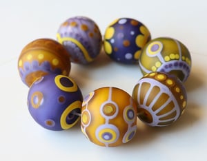 Lilac & Mustard Sandwich Goofballs - 7 beads in unexpected colors