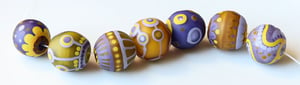 Lilac & Mustard Sandwich Goofballs - 7 beads in unexpected colors