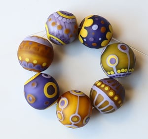 Lilac & Mustard Sandwich Goofballs - 7 beads in unexpected colors