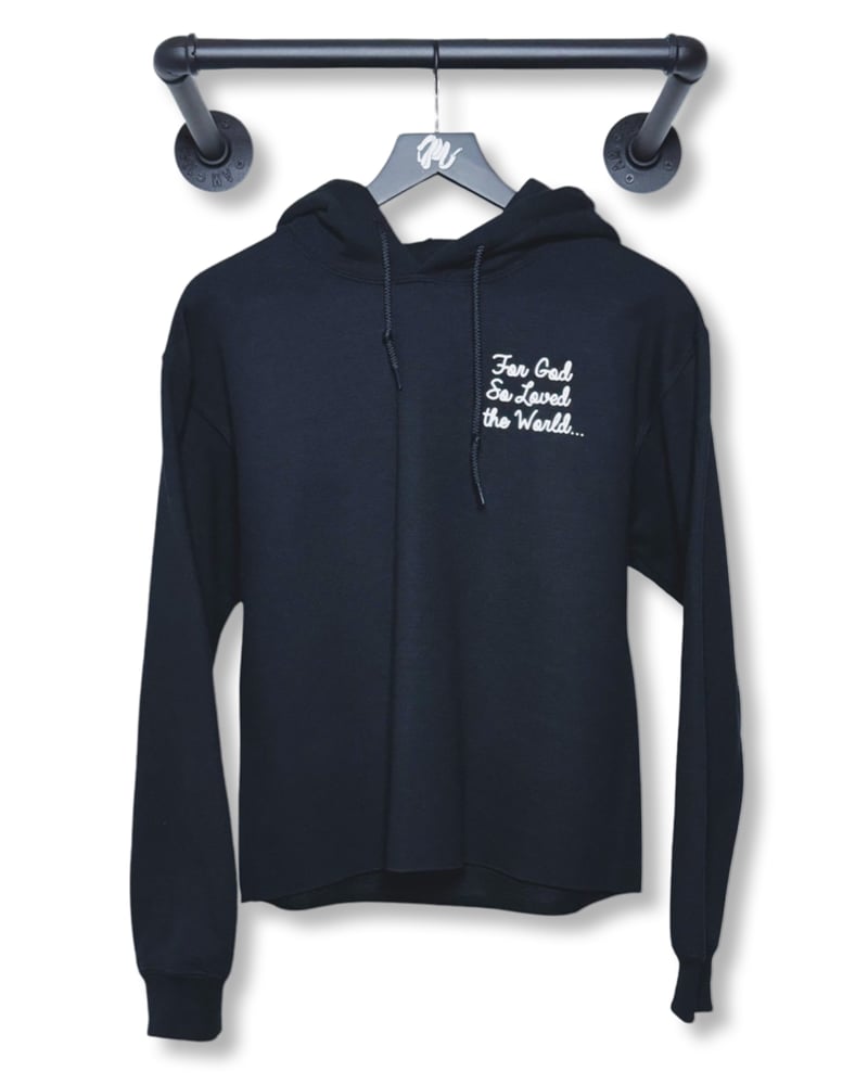 Image of John 3:16 Cutoff Hoodie-Black/White