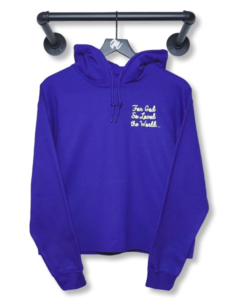 Image of John 3:16 Cutoff Hoodie-Purple/White