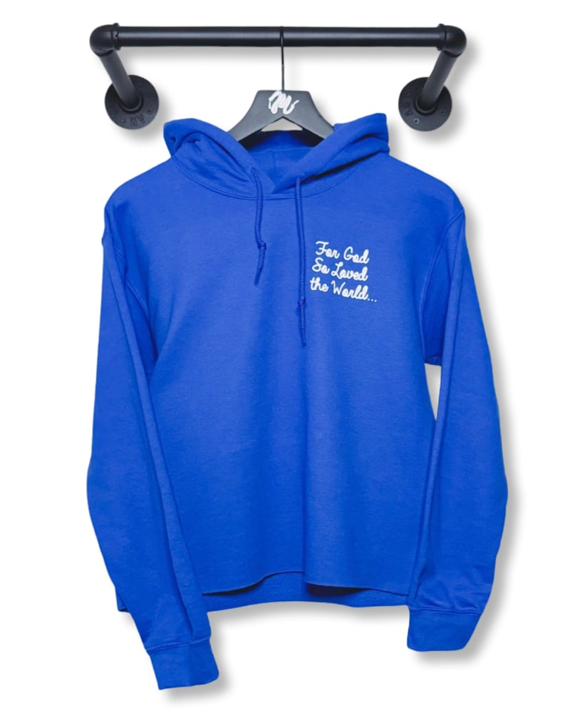 Image of John 3:16 Cutoff Hoodie-Blue/White
