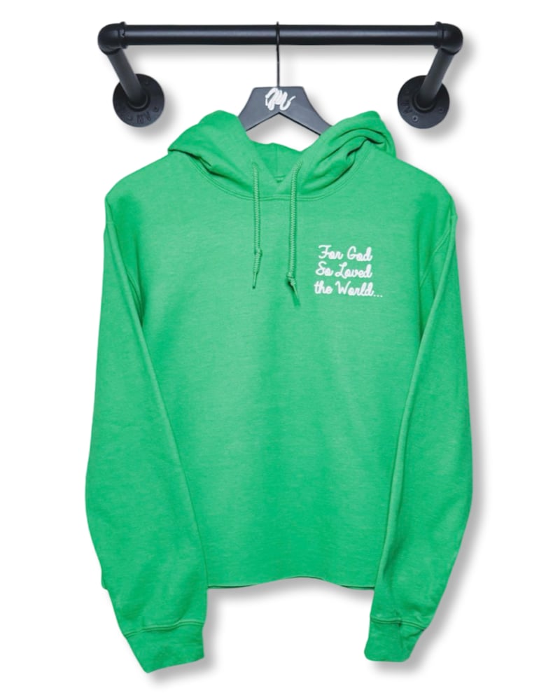 Image of John 3:16 Cutoff Hoodie-Green/White