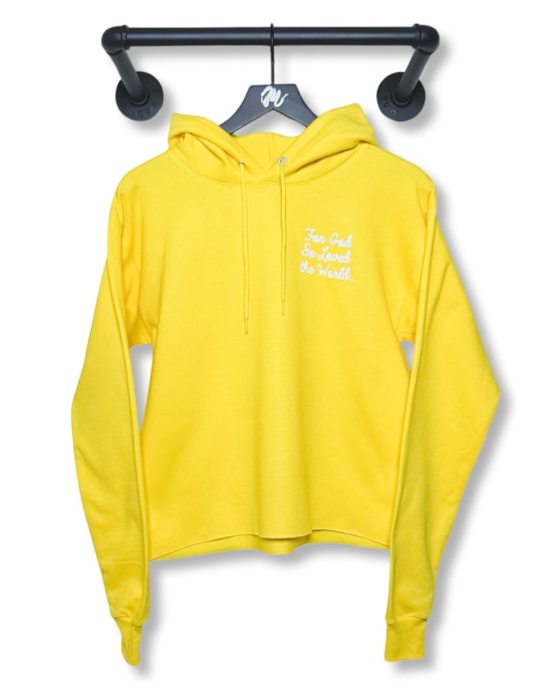 Image of John 3:16 Cutoff Hoodie-Yellow/White