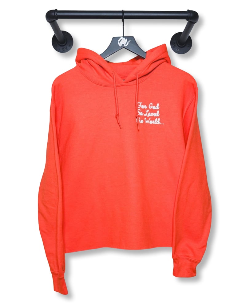 Image of John 3:16 Cutoff Hoodie-Orange/White