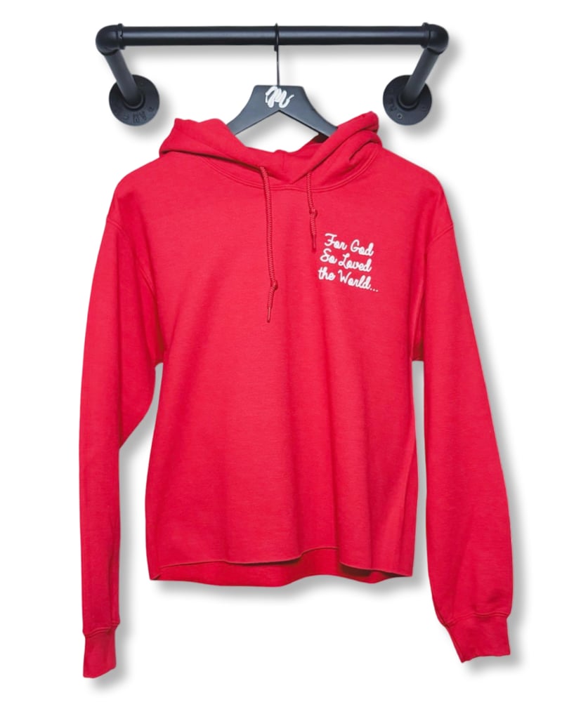 Image of John 3:16 Cutoff Hoodie-Red/White