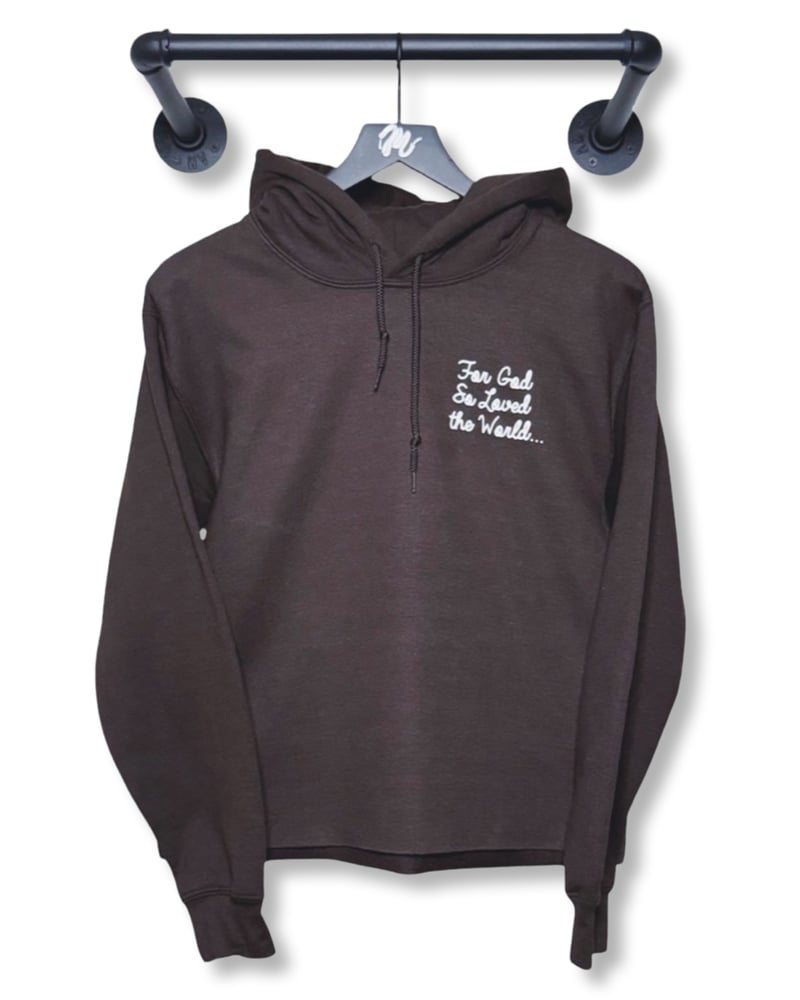Image of John 3:16 Cutoff Hoodie-Brown/White