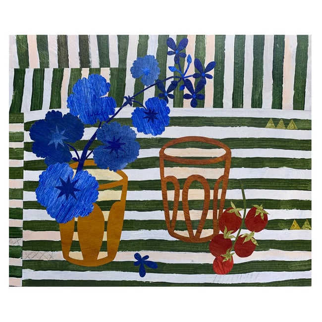  ~New Work!~ Blue geranium on green stripes II 