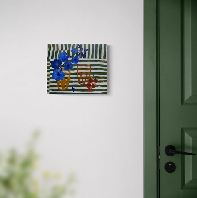  ~New Work!~ Blue geranium on green stripes II 