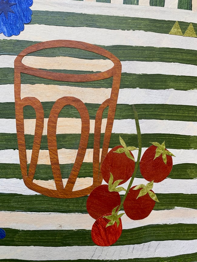  ~New Work!~ Blue geranium on green stripes II 
