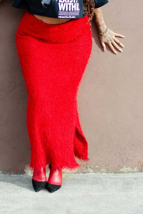 Image of Vintage Mohra Fuzzy Red Maxi Skirt