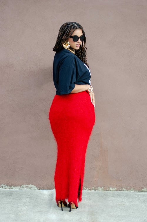 Image of Vintage Mohra Fuzzy Red Maxi Skirt