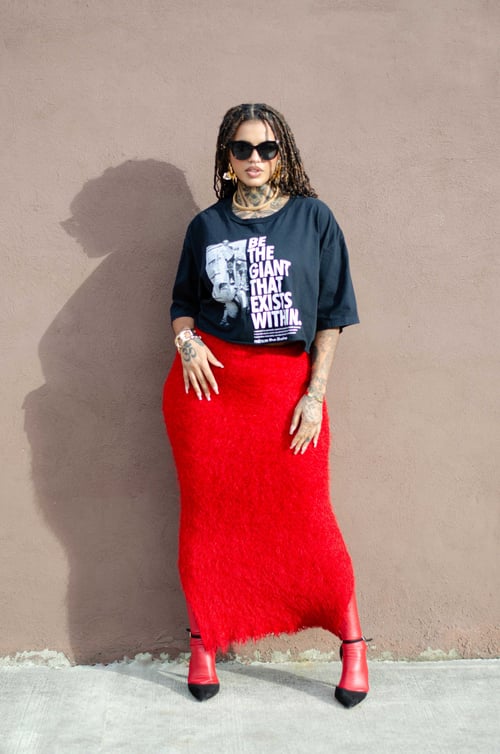 Image of Vintage Mohra Fuzzy Red Maxi Skirt