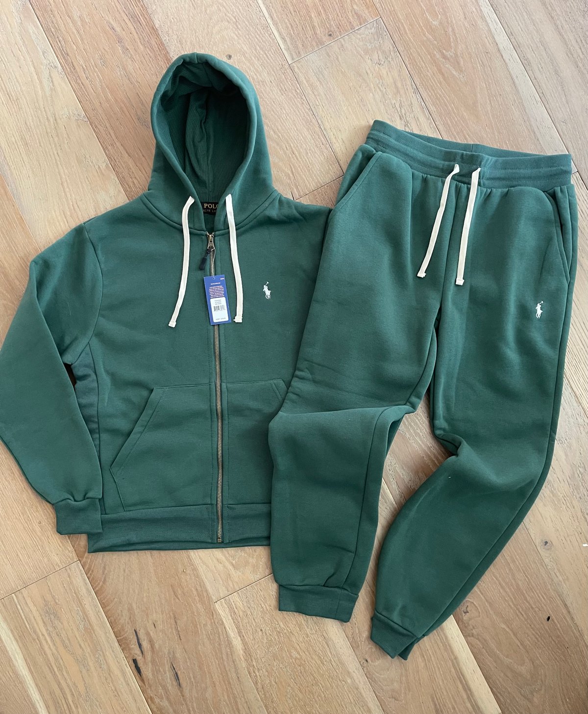 Men’s Forest Green Polo Zip Up Hoodie Sweatpants Set