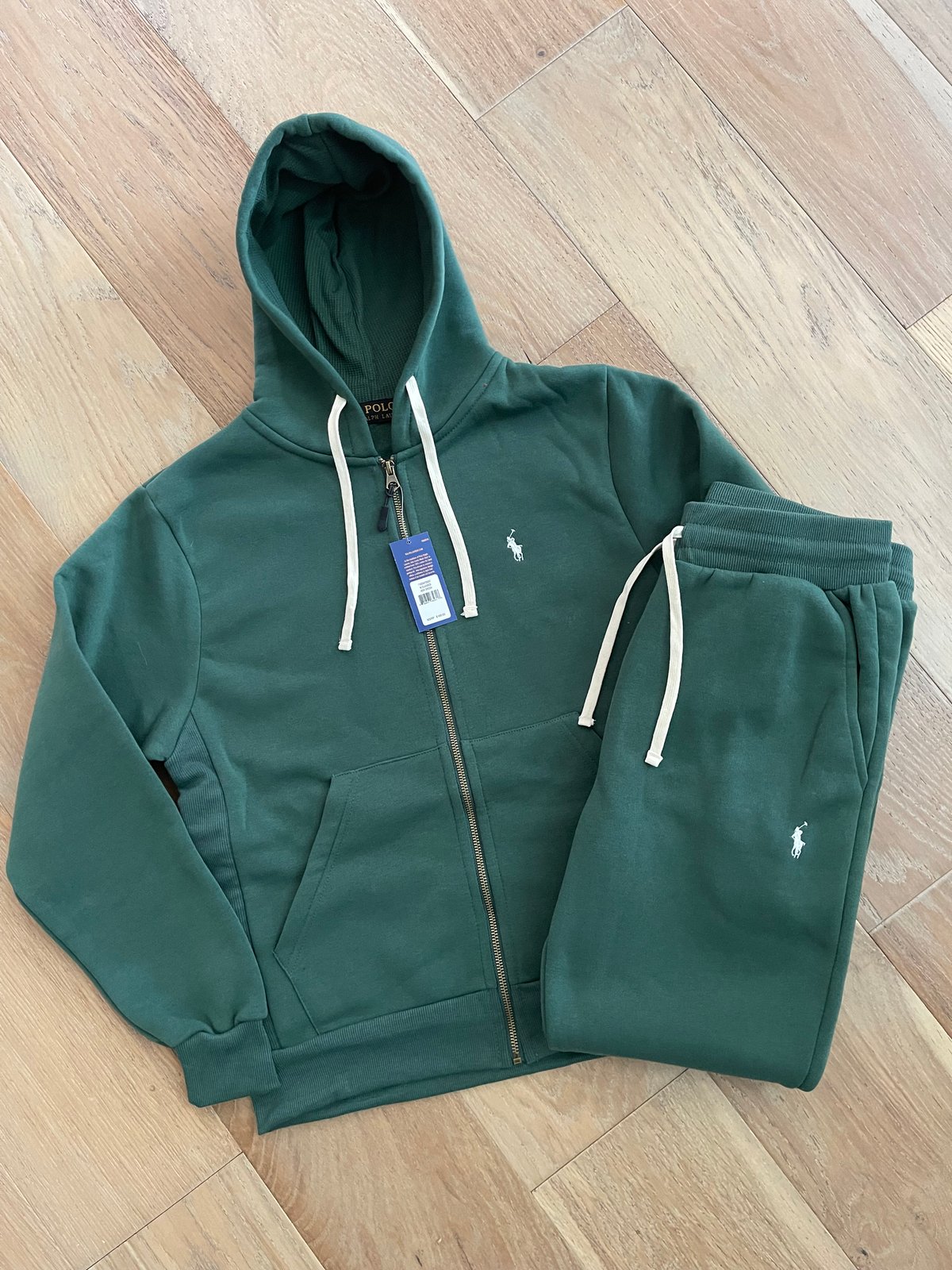 Men’s Forest Green Polo Zip Up Hoodie Sweatpants Set