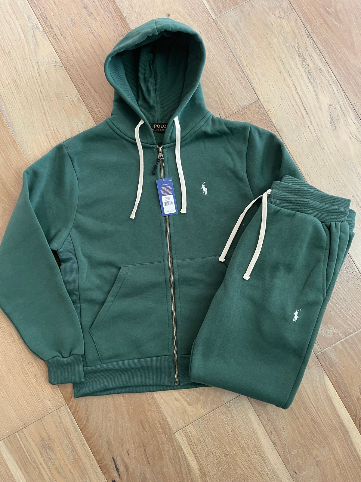 Men’s Forest Green Polo Zip Up Hoodie Sweatpants Set