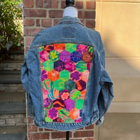 Image 1 of Vintage Levi’s Denim Jacket with Handmade Quilted Hexagon Panel