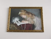 Image 1 of The Artist's Assistant (detail) by Marie Sophie Goerlich 1800s, Girl & Cat, Vintage Art Print Framed