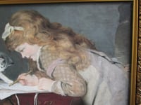 Image 4 of The Artist's Assistant (detail) by Marie Sophie Goerlich 1800s, Girl & Cat, Vintage Art Print Framed