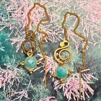 Image 3 of SWIRL String Earrings x Amazonite Stone Square