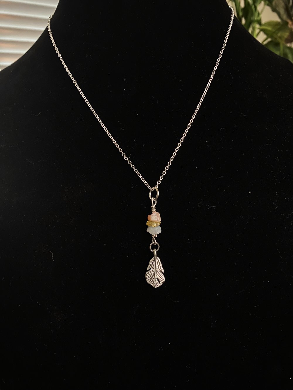 Image of Pansexual Pride Necklace w/ Sunstone, Citrine, & Aquamarine