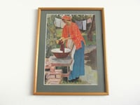 Image 1 of Augustus John 'Washing Day 1912', Portrait of Woman in Garden, Vintage Art Print, Framed