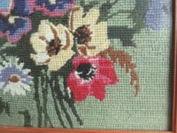 Image 6 of Vintage Needlework of Country Flowers Violas Poppies c. 1970s, Framed Size 13 1/8 x 12 6/10 ins 