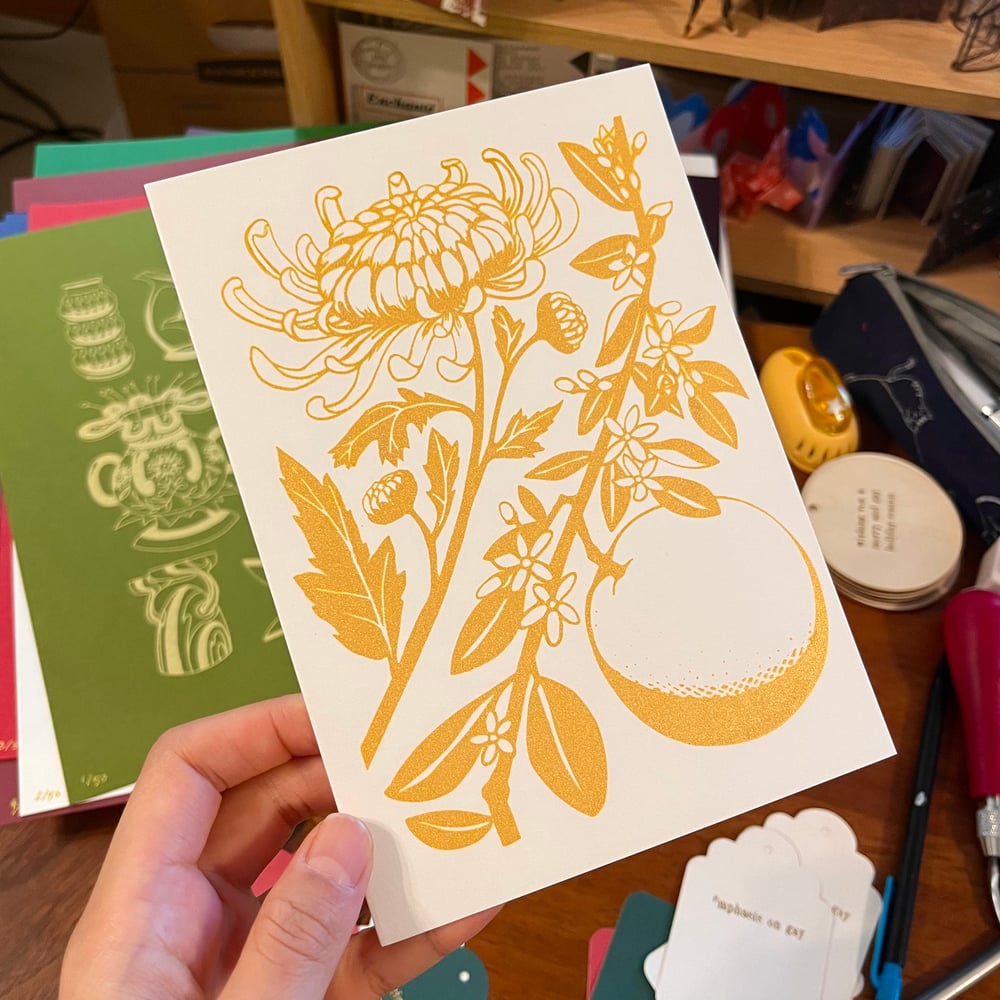 Image of Ju (Zi) Hua (Chrysanthemum and Orange Blossom) Card