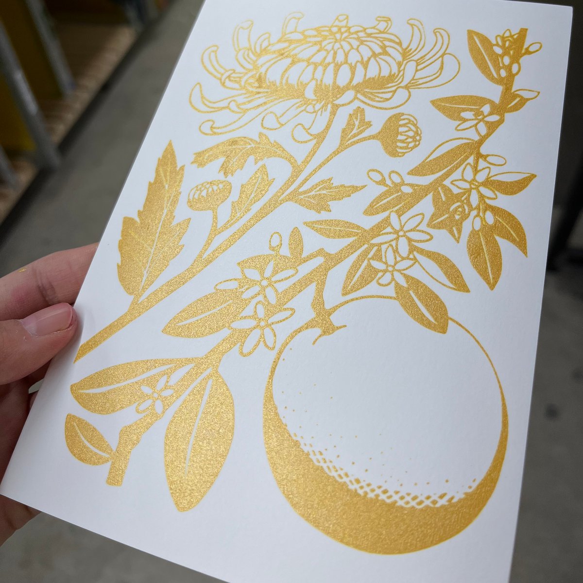 Image of Ju (Zi) Hua (Chrysanthemum and Orange Blossom) Card