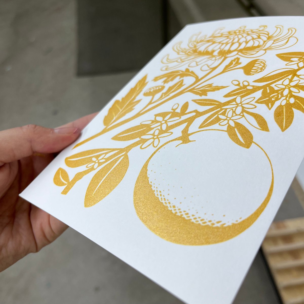 Image of Ju (Zi) Hua (Chrysanthemum and Orange Blossom) Card