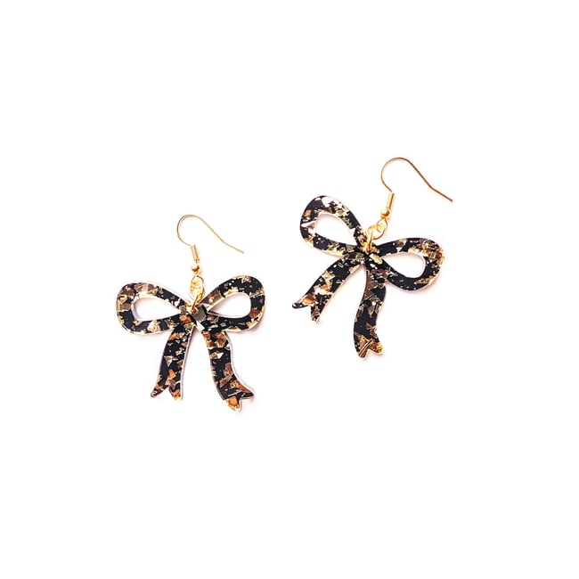 Black & Gold Ribbon Earrings 