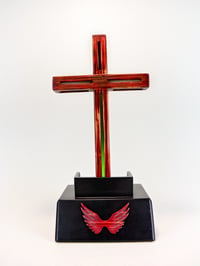 Image 1 of Lighted Cross with LED color changing lights using Pyrolysis  Shou Sugi Ban Method, Christian Decor