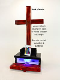 Image 2 of Lighted Cross with LED color changing lights using Pyrolysis  Shou Sugi Ban Method, Christian Decor