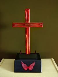 Image 4 of Lighted Cross with LED color changing lights using Pyrolysis  Shou Sugi Ban Method, Christian Decor