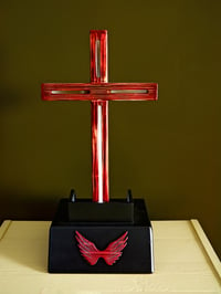 Image 6 of Lighted Cross with LED color changing lights using Pyrolysis  Shou Sugi Ban Method, Christian Decor