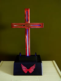 Image 7 of Lighted Cross with LED color changing lights using Pyrolysis  Shou Sugi Ban Method, Christian Decor