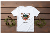 CHRISTMAS REINDEER BOYS  TSHIRT WITH NAME